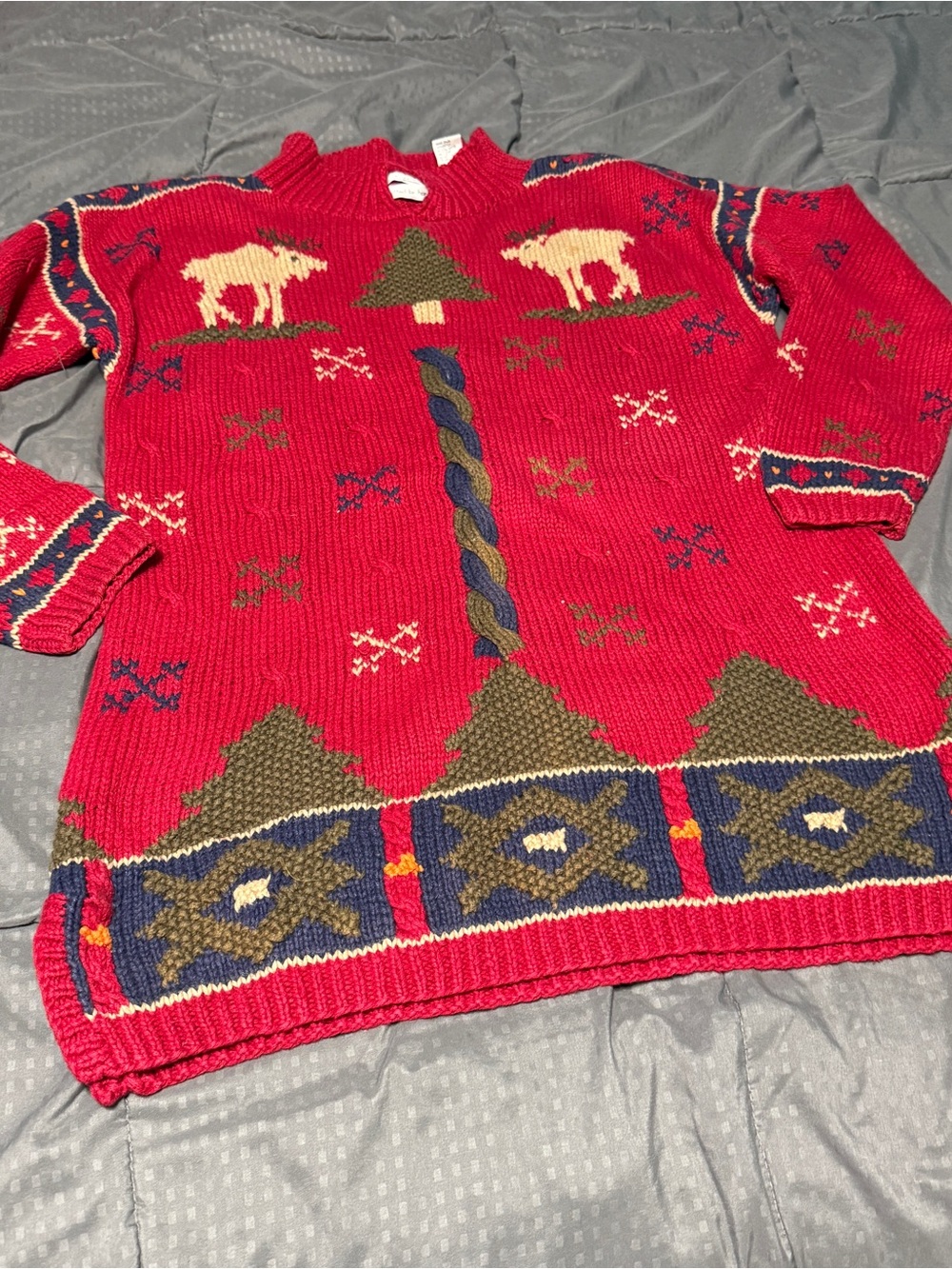 Portraits Northern Isles Hand Knit Christmas Sweater Red Moose Women’s Medium